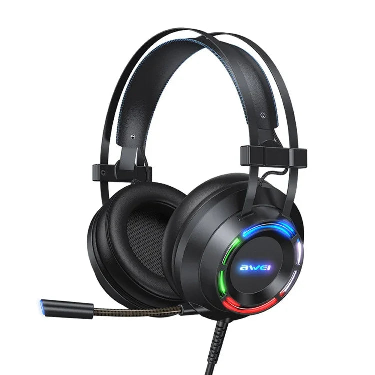 awei GM-2 USB + 3.5mm アンビエントライトゲーミング有線ヘッドセット マイク付き、GM-2