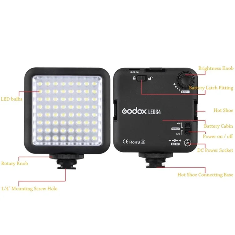 Godox LED64 LEDビデオ撮影用ライト、LED64