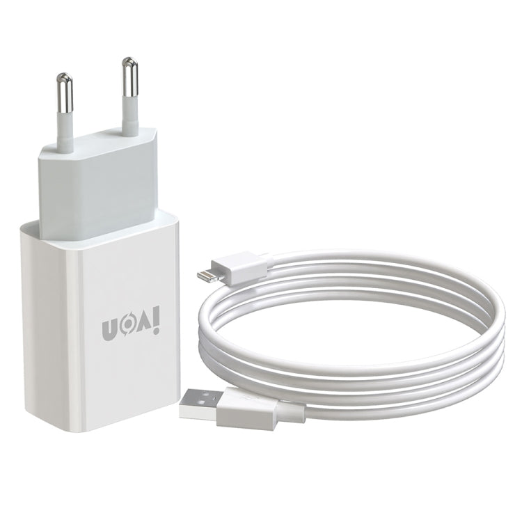 IVON AD-33 2イン1 2.1A シングルUSBポート トラベルチャージャー + 1m USB to 8ピンデータケーブルセット、EUプラグ、USプラグ