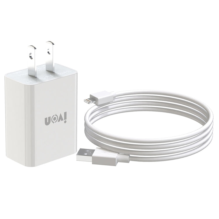 IVON AD-33 2イン1 2.1A シングルUSBポート トラベルチャージャー + 1m USB to 8ピンデータケーブルセット、EUプラグ、USプラグ