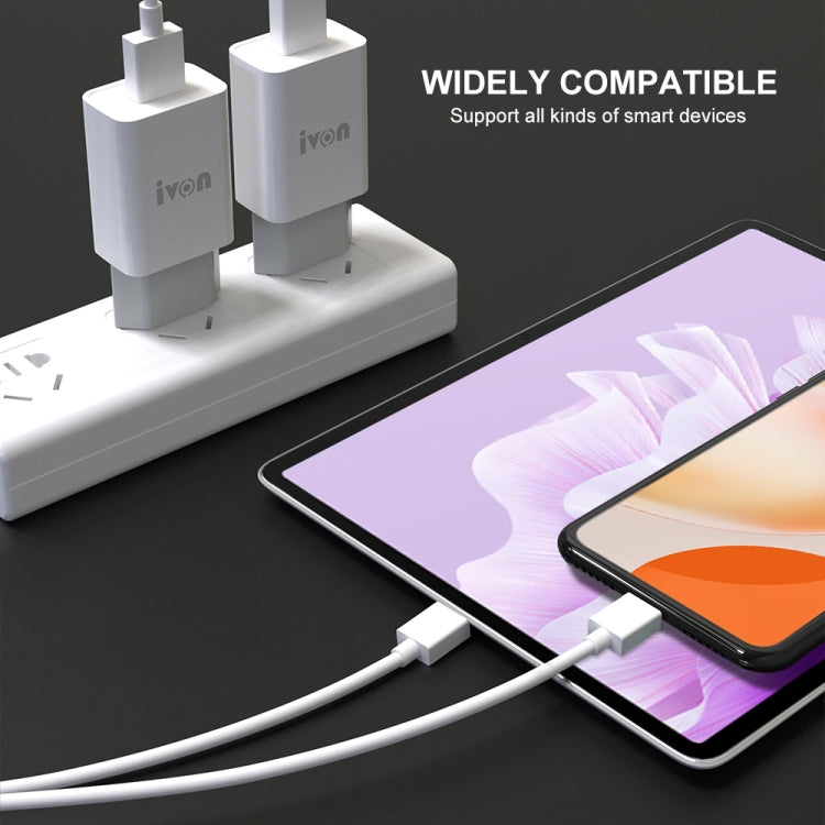 IVON AD-33 2in1 2.1A シングルUSBポートトラベルチャージャー + 1m USB to Micro USBデータケーブルセット、EUプラグ、USプラグ