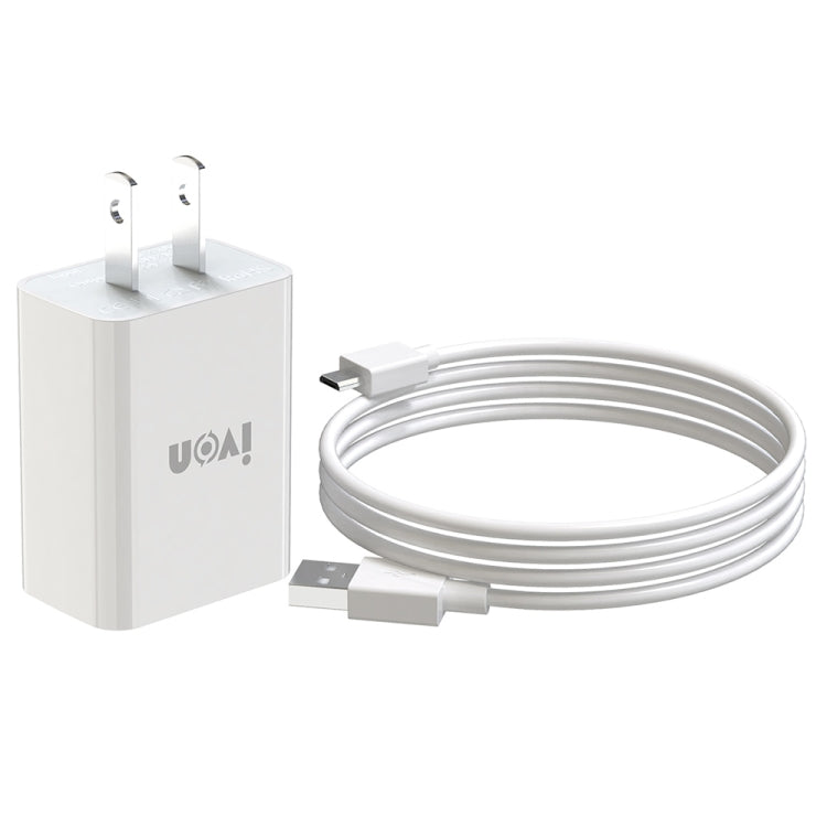 IVON AD-33 2in1 2.1A シングルUSBポートトラベルチャージャー + 1m USB to Micro USBデータケーブルセット、EUプラグ、USプラグ