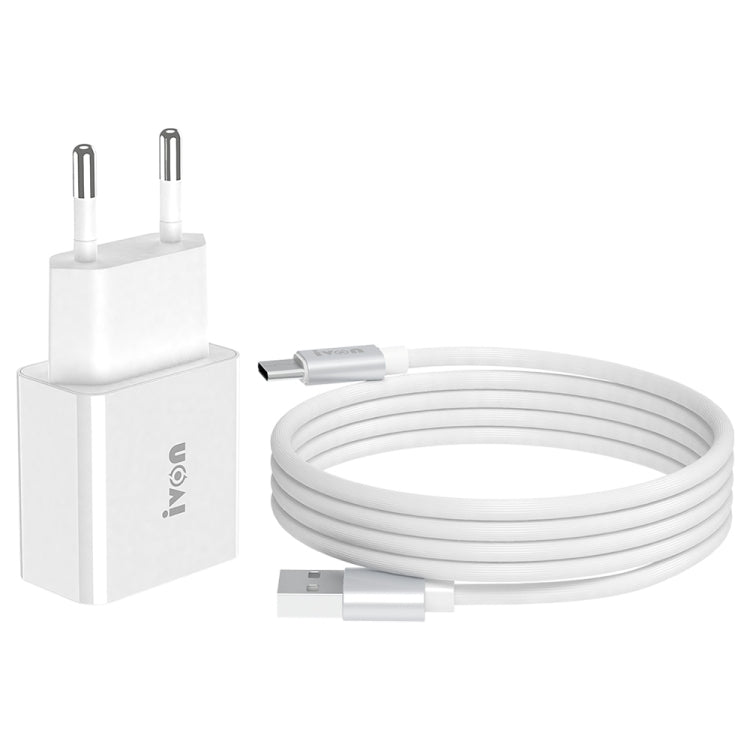 IVON AD-35 2in1 18W QC3.0 USBポートトラベルチャージャー + 1m USB to USB-C / Type-Cデータケーブルセット、EUプラグ、USプラグ