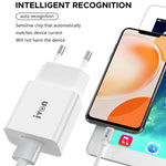 IVON AD-35 2in1 18W QC3.0 USBポートトラベルチャージャー + 1m USB to USB-C / Type-Cデータケーブルセット、EUプラグ、USプラグ