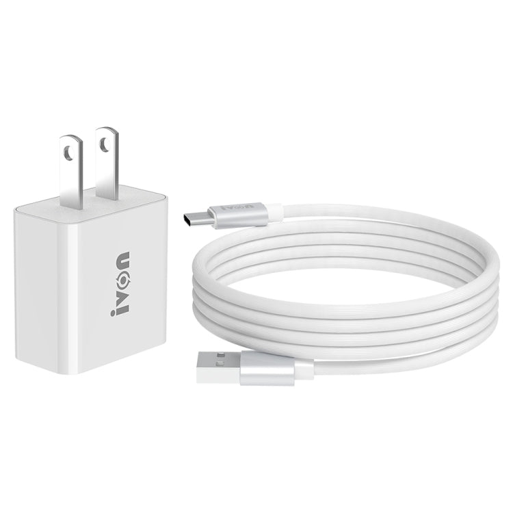 IVON AD-35 2in1 18W QC3.0 USBポートトラベルチャージャー + 1m USB to USB-C / Type-Cデータケーブルセット、EUプラグ、USプラグ