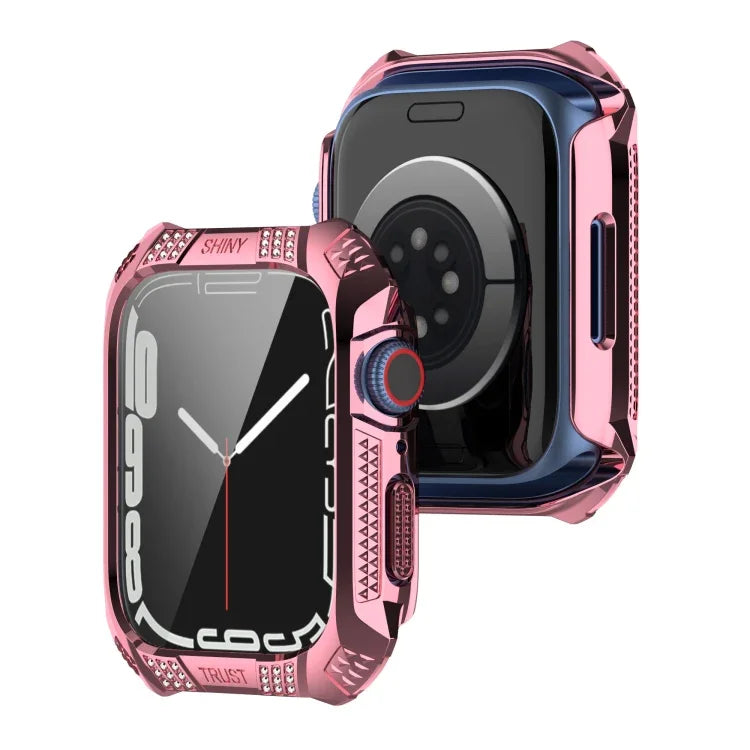 ひし形ベルトドリル＋強化フィルム一体型ケース、Apple Watchシリーズ9 / 8 / 7 41mm用、Apple Watchシリーズ9 / 8 / 7 45mm用