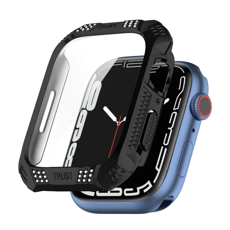 ひし形ベルトドリル＋強化フィルム一体型ケース、Apple Watchシリーズ9 / 8 / 7 41mm用、Apple Watchシリーズ9 / 8 / 7 45mm用