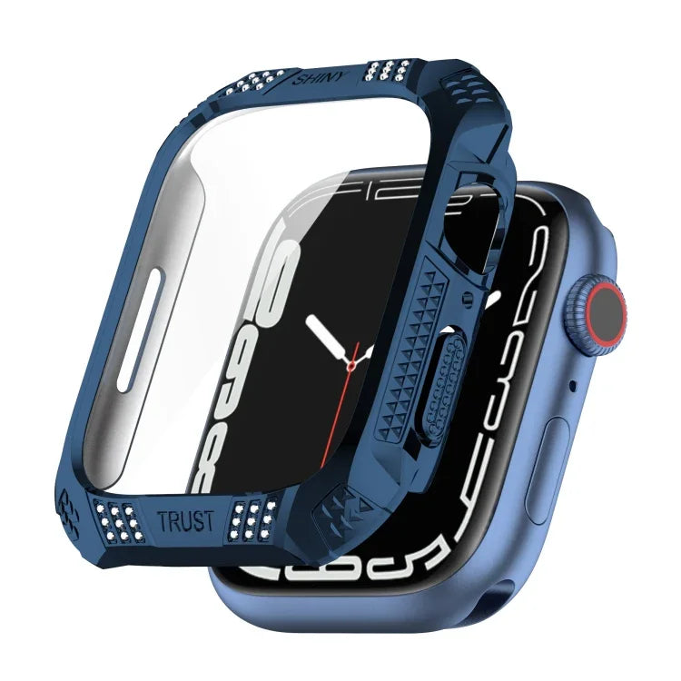 ひし形ベルトドリル＋強化フィルム一体型ケース、Apple Watchシリーズ9 / 8 / 7 41mm用、Apple Watchシリーズ9 / 8 / 7 45mm用