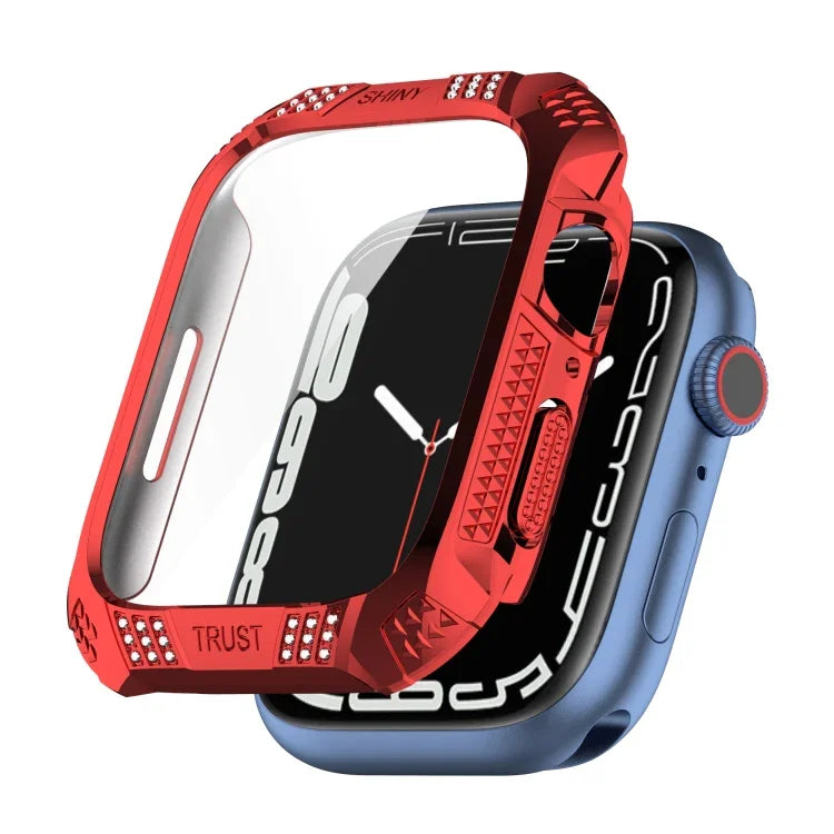 ひし形ベルトドリル＋強化フィルム一体型ケース、Apple Watchシリーズ9 / 8 / 7 41mm用、Apple Watchシリーズ9 / 8 / 7 45mm用