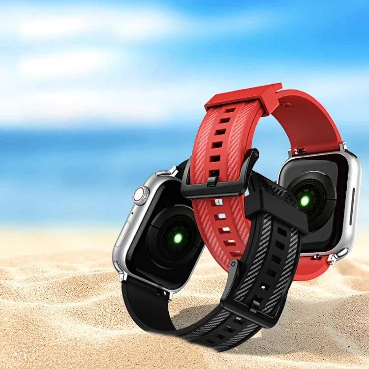 カーボンファイバーテクスチャーウォッチバンド、Apple Watchシリーズ用、7 41mm / 6&SE&5&4 40mm / 3&2&1 38mm、7 45mm / 6&SE&5&4 44mm / 3&2&1 42mm