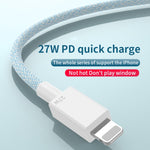 27W PD USB-C / Type-C から 8ピン高速充電編組データケーブル、ケーブル長: 1m、27W
