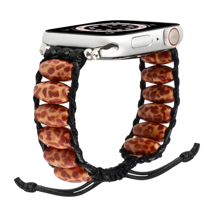 木製ビーズウォッチバンド、Apple Watch シリーズ 7 41mm / 6&SE&5&4 40mm / 3&2&1 38mm、7 45mm / 6&SE&5&4 44mm / 3&2&1 42mm用
