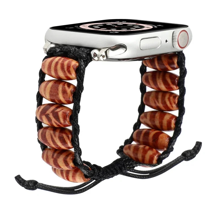 木製ビーズウォッチバンド、Apple Watch シリーズ 7 41mm / 6&SE&5&4 40mm / 3&2&1 38mm、7 45mm / 6&SE&5&4 44mm / 3&2&1 42mm用
