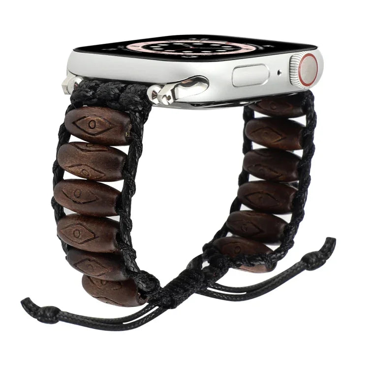 木製ビーズウォッチバンド、Apple Watch シリーズ 7 41mm / 6&SE&5&4 40mm / 3&2&1 38mm、7 45mm / 6&SE&5&4 44mm / 3&2&1 42mm用