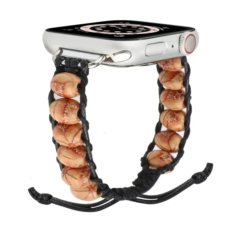 木製ビーズウォッチバンド、Apple Watch シリーズ 7 41mm / 6&SE&5&4 40mm / 3&2&1 38mm、7 45mm / 6&SE&5&4 44mm / 3&2&1 42mm用