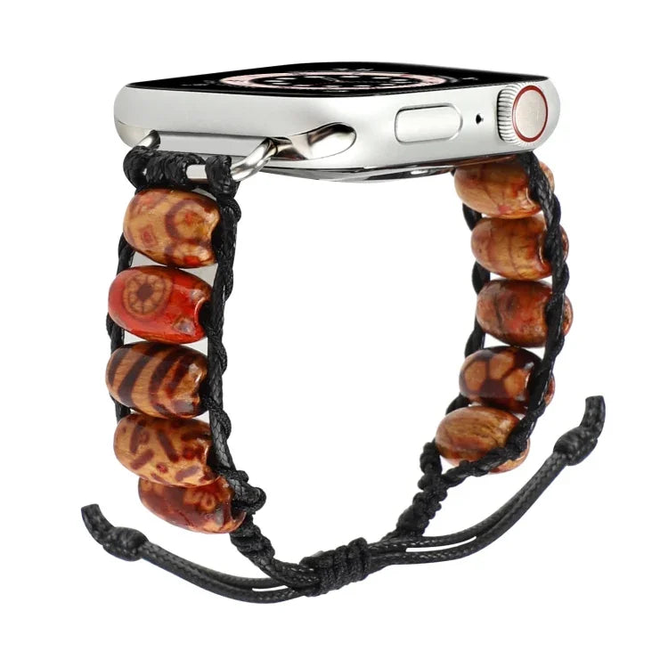 木製ビーズウォッチバンド、Apple Watch シリーズ 7 41mm / 6&SE&5&4 40mm / 3&2&1 38mm、7 45mm / 6&SE&5&4 44mm / 3&2&1 42mm用