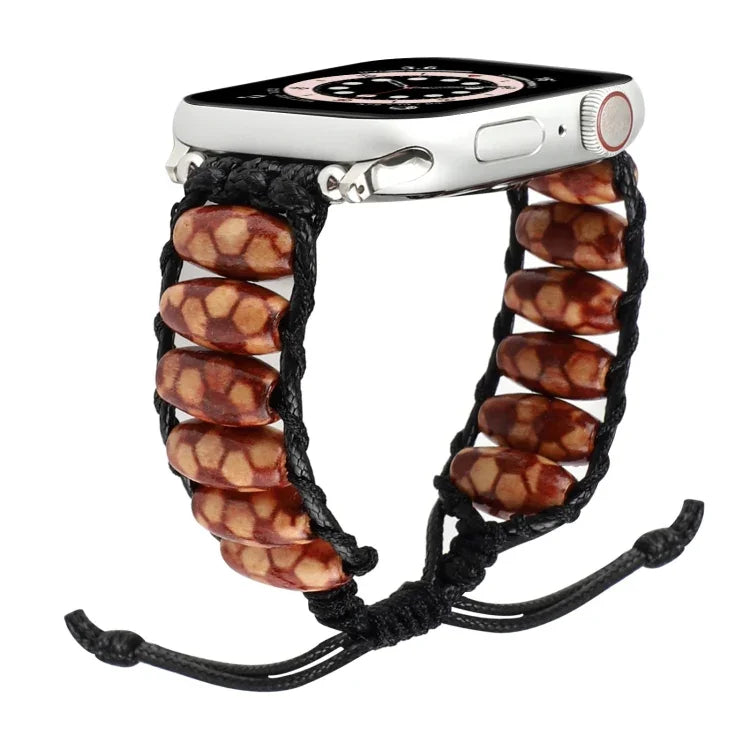 木製ビーズウォッチバンド、Apple Watch シリーズ 7 41mm / 6&SE&5&4 40mm / 3&2&1 38mm、7 45mm / 6&SE&5&4 44mm / 3&2&1 42mm用
