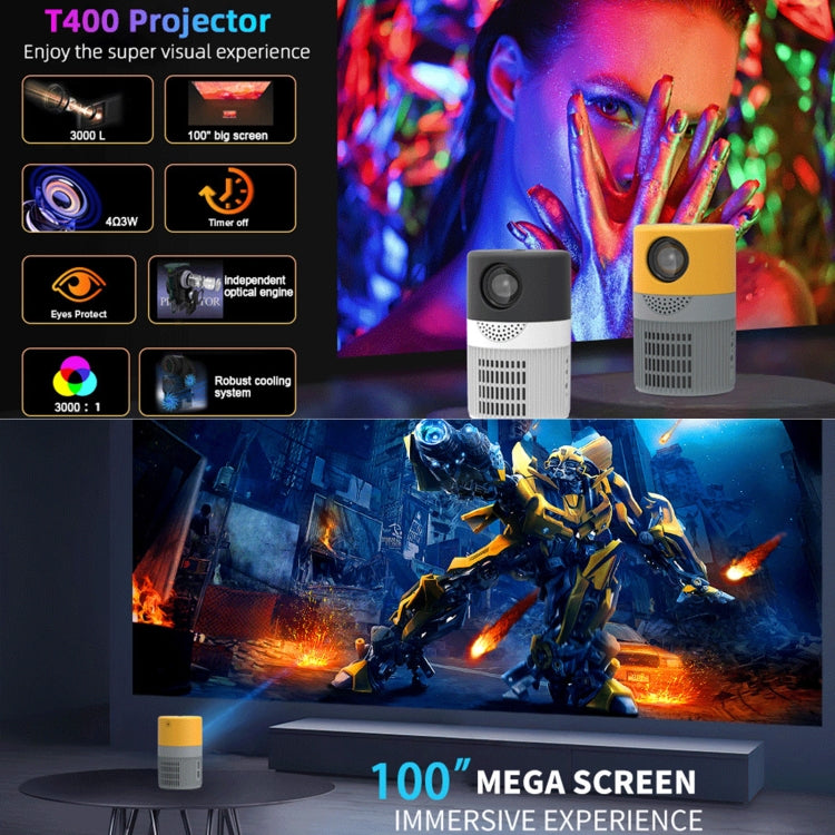 T400 100インチスクリーン 3000ルーメン LEDミニプロジェクター、ベースエディション、EUプラグ、ベースエディション、USプラグ、ベースエディション、UKプラグ、ベースエディション、AUプラグ