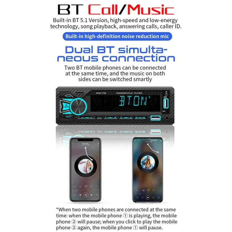 SWM-1789 カーラジオ受信機 Bluetooth 5.1 MP3 プレーヤー リモコン付き, SWM-1789