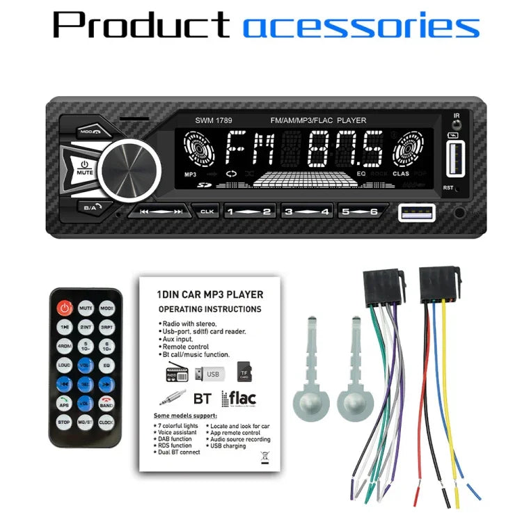 SWM-1789 カーラジオ受信機 Bluetooth 5.1 MP3 プレーヤー リモコン付き, SWM-1789