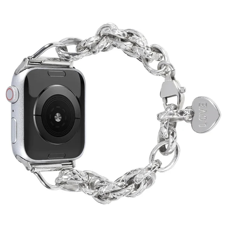 ステンレススチールハートペンダントウォッチバンド、Apple Watch シリーズ 7 41mm / 6&SE&5&4 40mm / 3&2&1 38mm、7 45mm / 6&SE&5&4 44mm / 3&2&1 42mm用