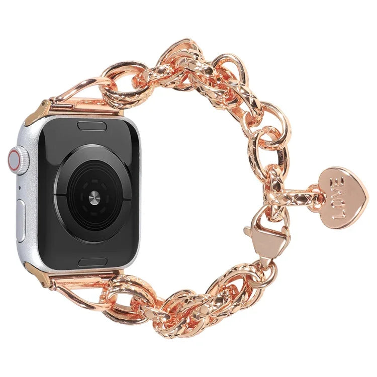 ステンレススチールハートペンダントウォッチバンド、Apple Watch シリーズ 7 41mm / 6&SE&5&4 40mm / 3&2&1 38mm、7 45mm / 6&SE&5&4 44mm / 3&2&1 42mm用