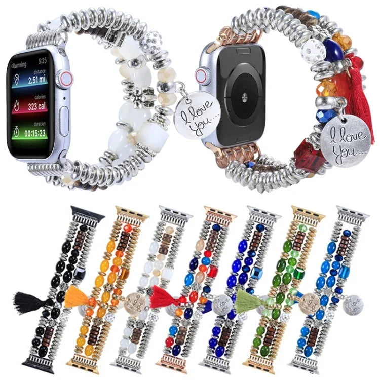 タッセルビーズウォッチバンド、Apple Watch シリーズ 7 41mm / 6&SE&5&4 40mm / 3&2&1 38mm、7 45mm / 6&SE&5&4 44mm / 3&2&1 42mm用