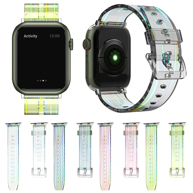 オーロラ透明シリコンウォッチバンド、Apple Watch シリーズ 7 41mm / 6&SE&5&4 40mm / 3&2&1 38mm、7 45mm / 6&SE&5&4 44mm / 3&2&1 42mm用