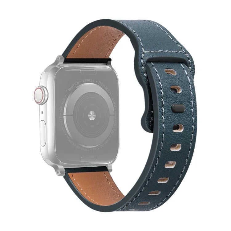 バタフライバックルカウハイドレザーウォッチバンド、Apple Watch シリーズ 7 41mm / 6&SE&5&4 40mm / 3&2&1 38mm、7 45mm / 6&SE&5&4 44mm / 3&2&1 42mm用