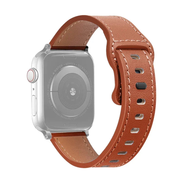 バタフライバックルカウハイドレザーウォッチバンド、Apple Watch シリーズ 7 41mm / 6&SE&5&4 40mm / 3&2&1 38mm、7 45mm / 6&SE&5&4 44mm / 3&2&1 42mm用