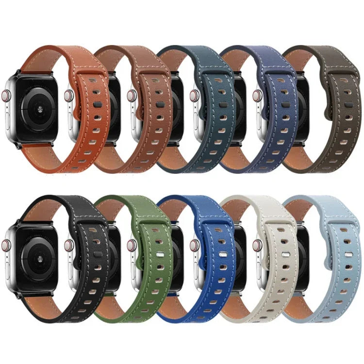 バタフライバックルカウハイドレザーウォッチバンド、Apple Watch シリーズ 7 41mm / 6&SE&5&4 40mm / 3&2&1 38mm、7 45mm / 6&SE&5&4 44mm / 3&2&1 42mm用
