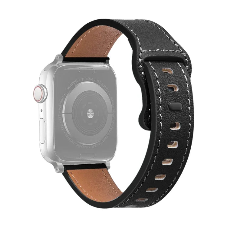 バタフライバックルカウハイドレザーウォッチバンド、Apple Watch シリーズ 7 41mm / 6&SE&5&4 40mm / 3&2&1 38mm、7 45mm / 6&SE&5&4 44mm / 3&2&1 42mm用