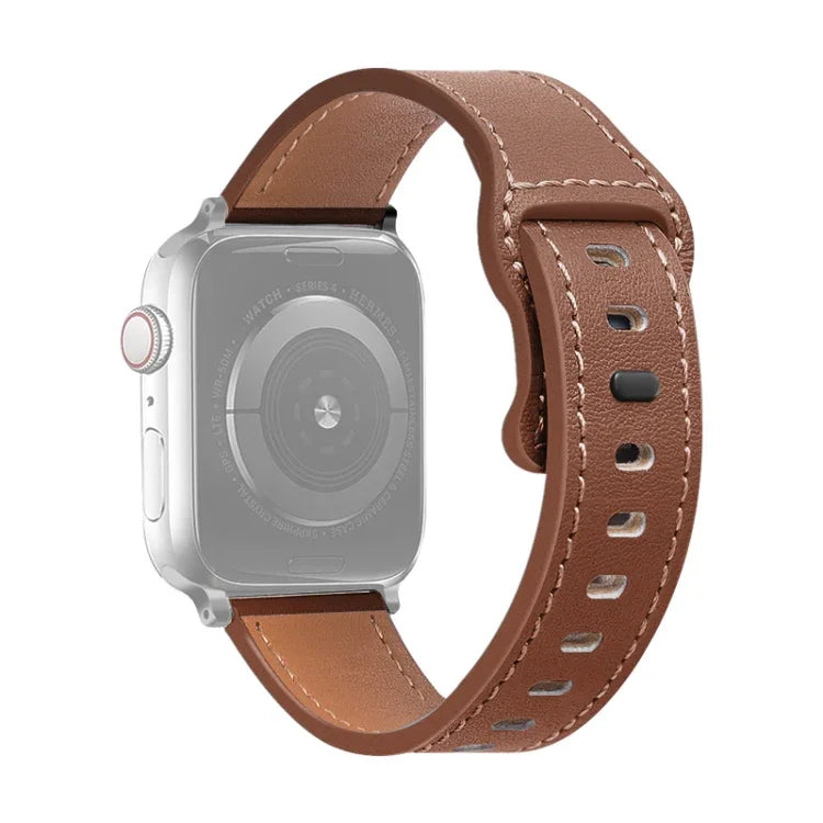 バタフライバックルカウハイドレザーウォッチバンド、Apple Watch シリーズ 7 41mm / 6&SE&5&4 40mm / 3&2&1 38mm、7 45mm / 6&SE&5&4 44mm / 3&2&1 42mm用