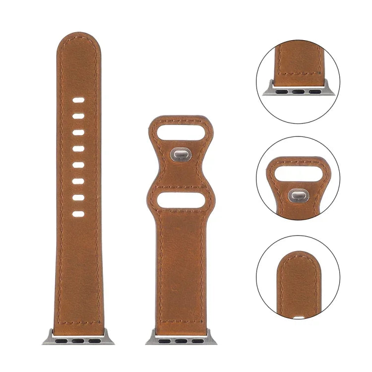 Apple Watchシリーズ用クレイジーホースレザーバタフライバックルウォッチバンド, 7 41mm / 6&SE&5&4 40mm / 3&2&1 38mm, 7 45mm / 6&SE&5&4 44mm / 3&2&1 42mm
