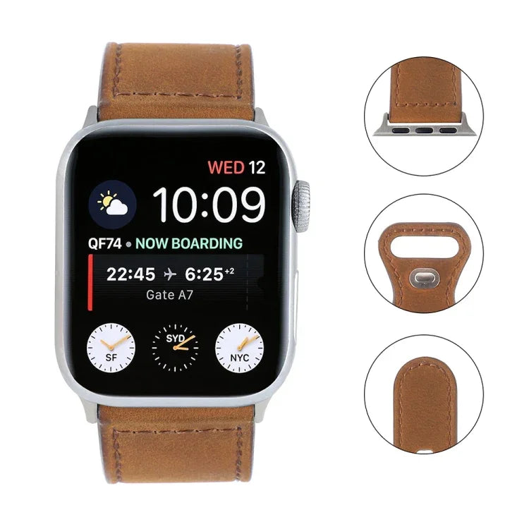 Apple Watchシリーズ用クレイジーホースレザーバタフライバックルウォッチバンド, 7 41mm / 6&SE&5&4 40mm / 3&2&1 38mm, 7 45mm / 6&SE&5&4 44mm / 3&2&1 42mm
