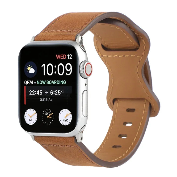 Apple Watchシリーズ用クレイジーホースレザーバタフライバックルウォッチバンド, 7 41mm / 6&SE&5&4 40mm / 3&2&1 38mm, 7 45mm / 6&SE&5&4 44mm / 3&2&1 42mm