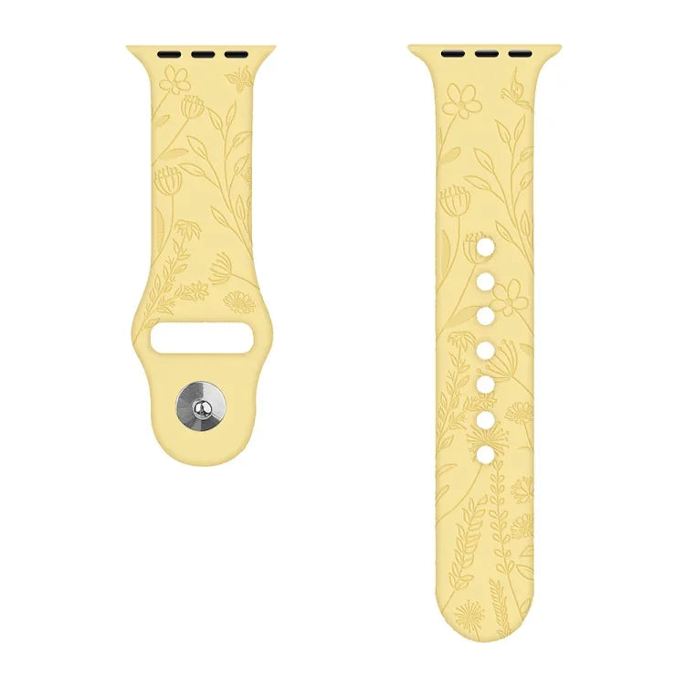Apple Watchシリーズ用蝶と花のエンボスシリコンウォッチバンド, 7 41mm / 6&SE&5&4 40mm / 3&2&1 38mm