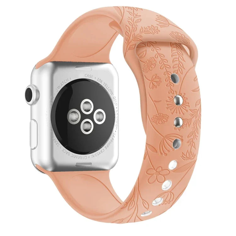 Apple Watchシリーズ用蝶と花のエンボスシリコンウォッチバンド, 7 41mm / 6&SE&5&4 40mm / 3&2&1 38mm