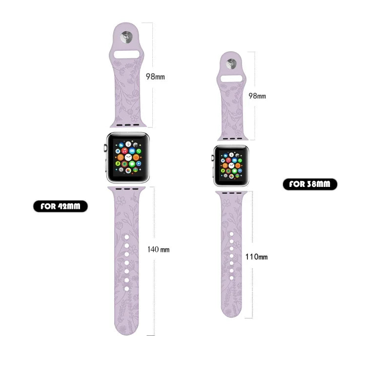 Apple Watchシリーズ用蝶と花のエンボスシリコンウォッチバンド, 7 41mm / 6&SE&5&4 40mm / 3&2&1 38mm