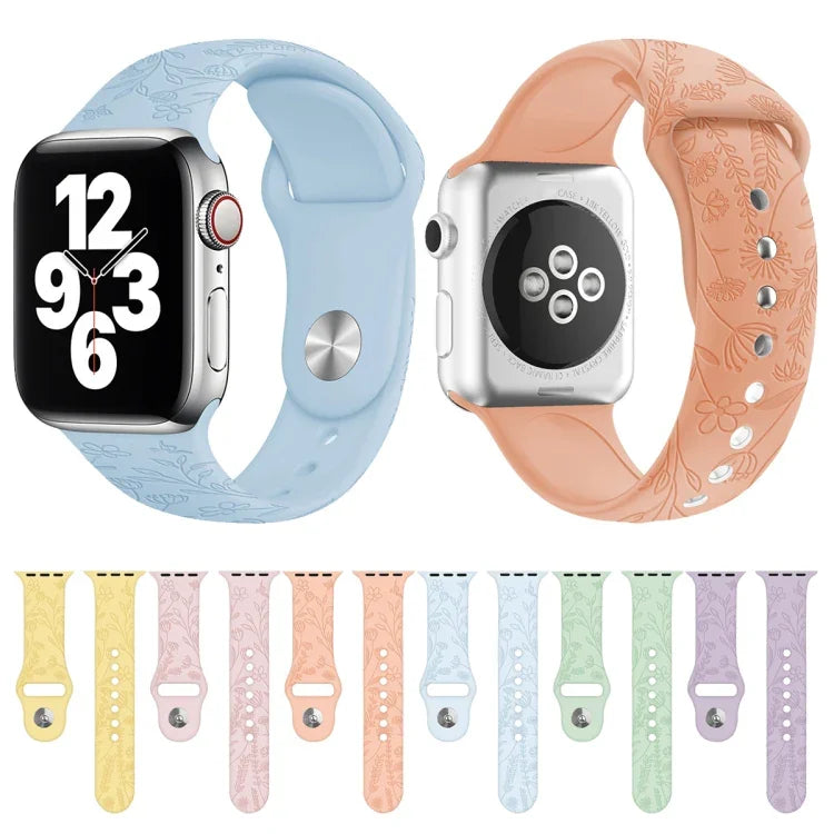 Apple Watchシリーズ用蝶と花のエンボスシリコンウォッチバンド, 7 41mm / 6&SE&5&4 40mm / 3&2&1 38mm
