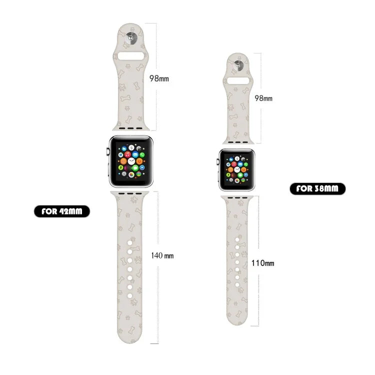 Apple Watchシリーズ用犬の足跡エンボスシリコンウォッチバンド, 7 41mm / 6&SE&5&4 40mm / 3&2&1 38mm, 7 45mm / 6&SE&5&4 44mm / 3&2&1 42mm