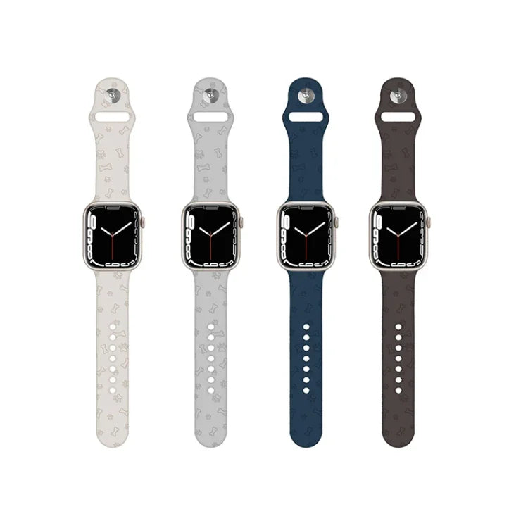 Apple Watchシリーズ用犬の足跡エンボスシリコンウォッチバンド, 7 41mm / 6&SE&5&4 40mm / 3&2&1 38mm, 7 45mm / 6&SE&5&4 44mm / 3&2&1 42mm