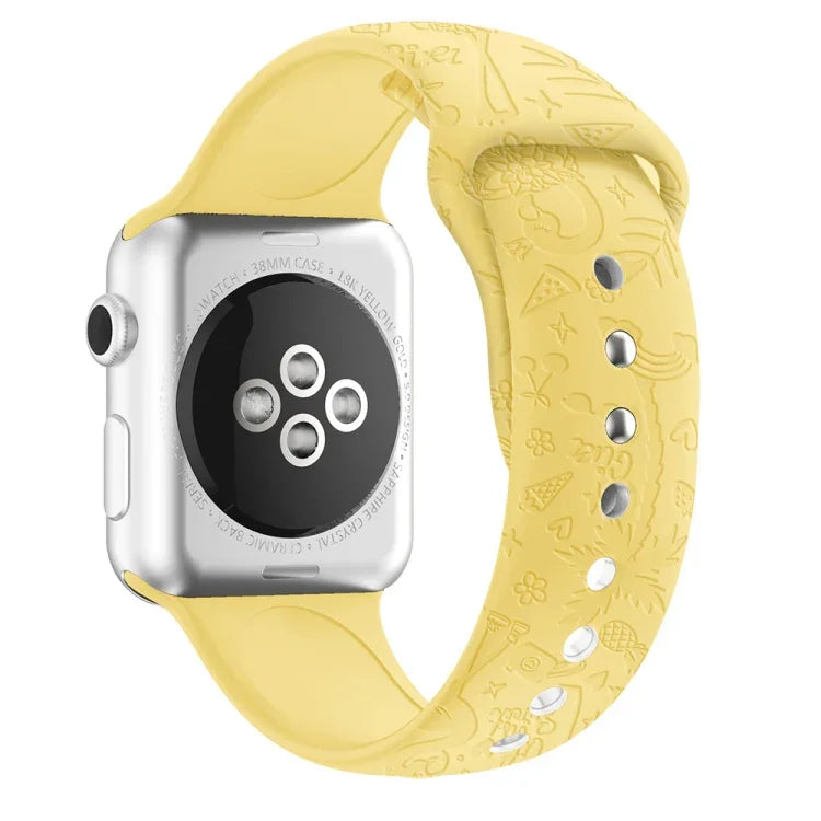 Apple Watchシリーズ用フラミンゴエンボスシリコンウォッチバンド, 7 41mm / 6&SE&5&4 40mm / 3&2&1 38mm, 7 45mm / 6&SE&5&4 44mm / 3&2&1 42mm