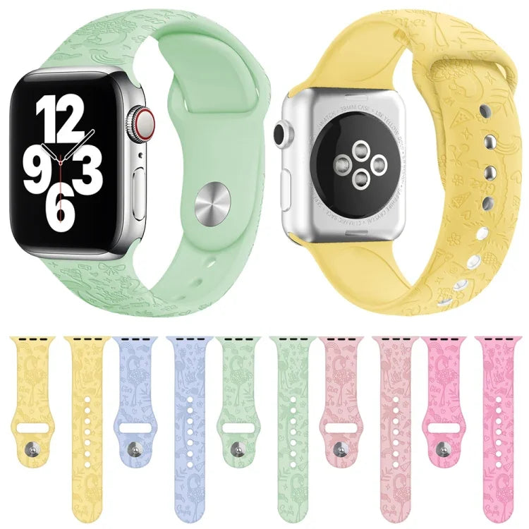 Apple Watchシリーズ用フラミンゴエンボスシリコンウォッチバンド, 7 41mm / 6&SE&5&4 40mm / 3&2&1 38mm, 7 45mm / 6&SE&5&4 44mm / 3&2&1 42mm