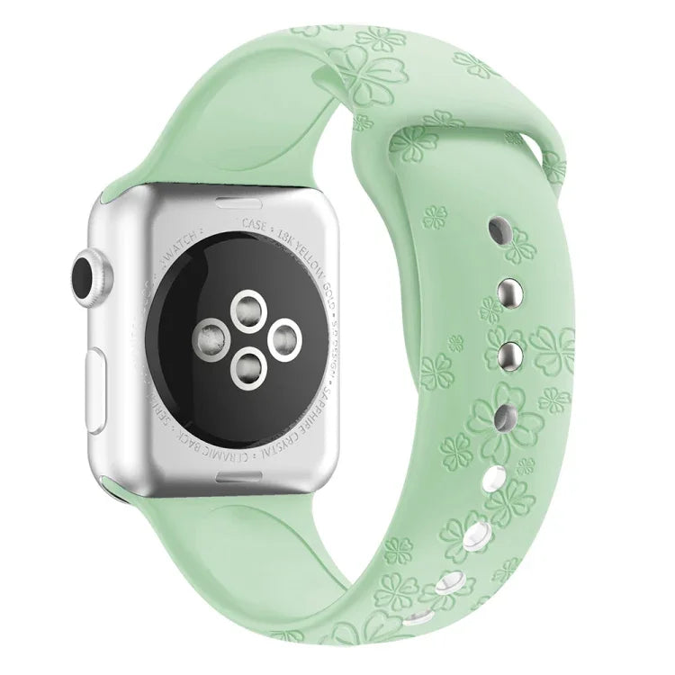 Apple Watchシリーズ用四つ葉のクローバーエンボスシリコンウォッチバンド, 7 45mm / 6&SE&5&4 44mm / 3&2&1 42mm, 7 41mm / 6&SE&5&4 40mm / 3&2&1 38mm