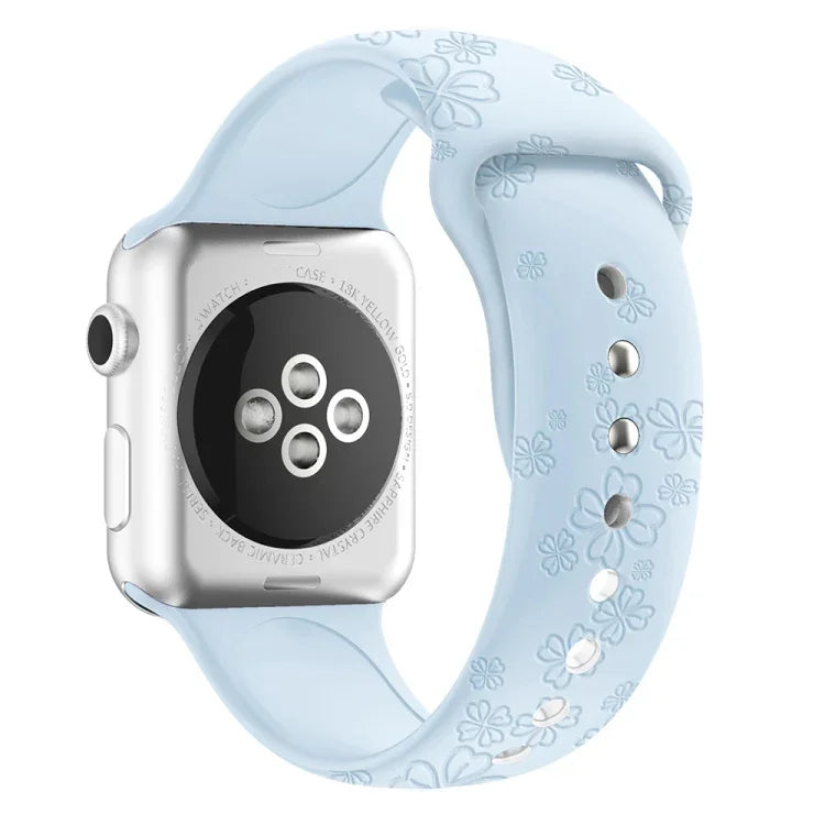 Apple Watchシリーズ用四つ葉のクローバーエンボスシリコンウォッチバンド, 7 45mm / 6&SE&5&4 44mm / 3&2&1 42mm, 7 41mm / 6&SE&5&4 40mm / 3&2&1 38mm
