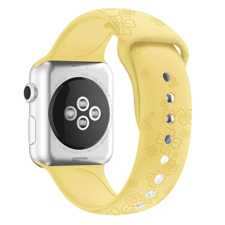 Apple Watchシリーズ用四つ葉のクローバーエンボスシリコンウォッチバンド, 7 45mm / 6&SE&5&4 44mm / 3&2&1 42mm, 7 41mm / 6&SE&5&4 40mm / 3&2&1 38mm
