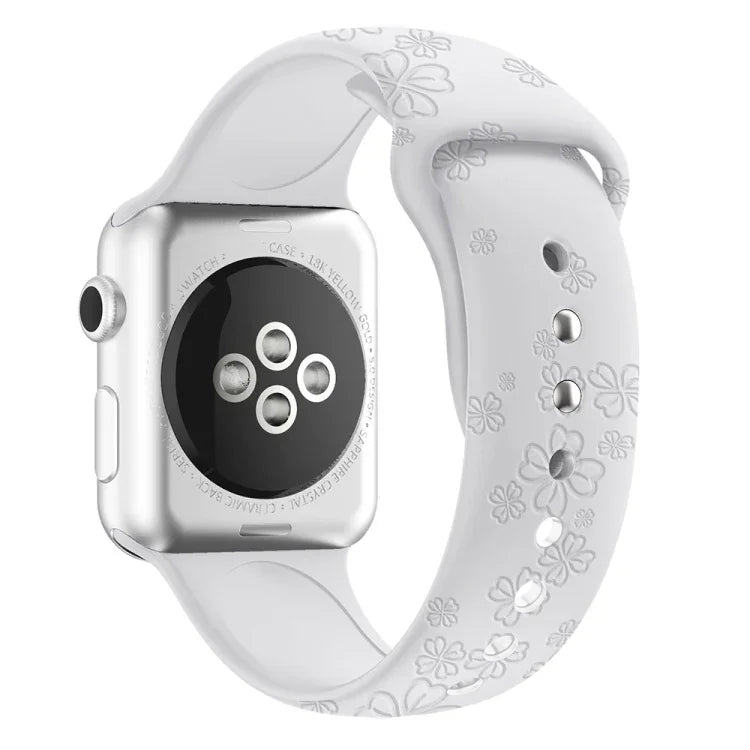 Apple Watchシリーズ用四つ葉のクローバーエンボスシリコンウォッチバンド, 7 45mm / 6&SE&5&4 44mm / 3&2&1 42mm, 7 41mm / 6&SE&5&4 40mm / 3&2&1 38mm