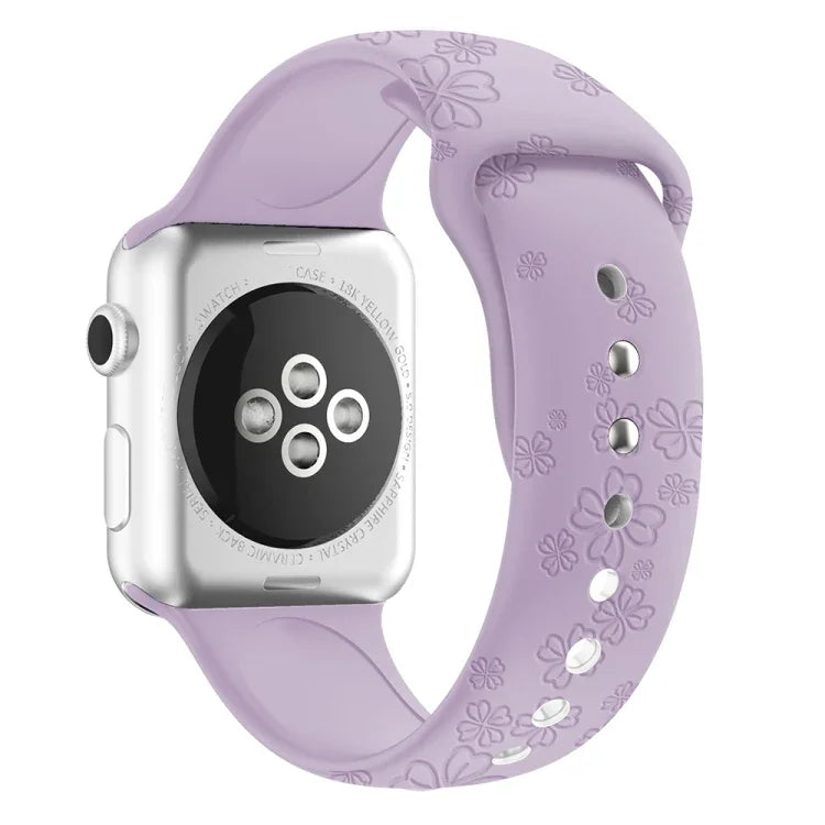 Apple Watchシリーズ用四つ葉のクローバーエンボスシリコンウォッチバンド, 7 45mm / 6&SE&5&4 44mm / 3&2&1 42mm, 7 41mm / 6&SE&5&4 40mm / 3&2&1 38mm