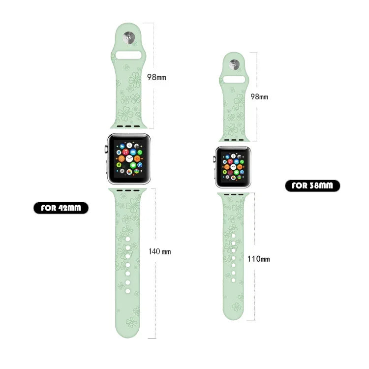 Apple Watchシリーズ用四つ葉のクローバーエンボスシリコンウォッチバンド, 7 45mm / 6&SE&5&4 44mm / 3&2&1 42mm, 7 41mm / 6&SE&5&4 40mm / 3&2&1 38mm